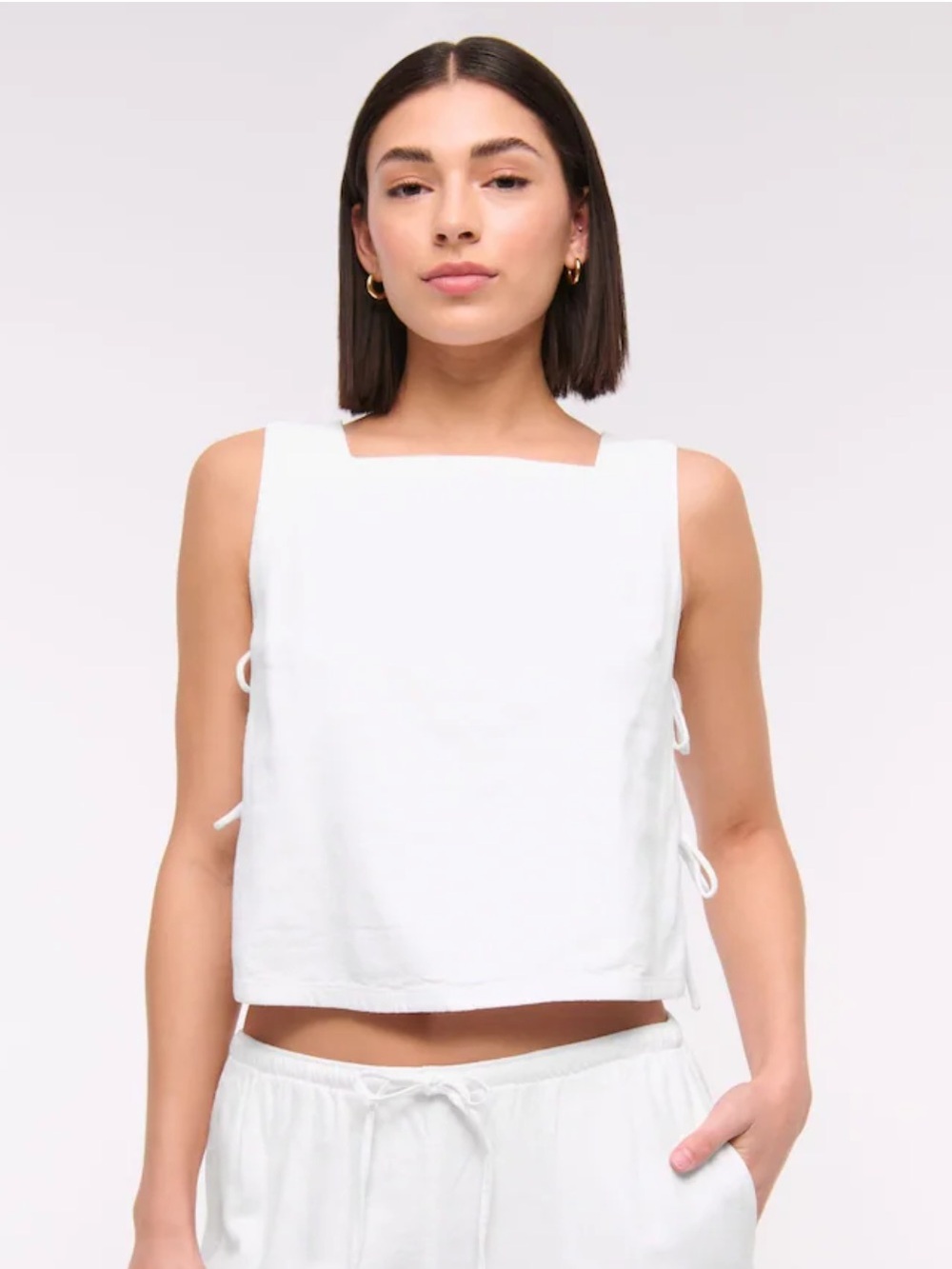 Abercrombie Linen Black Square-Neck Tie-Side Tank Top - Picture 3 of 7